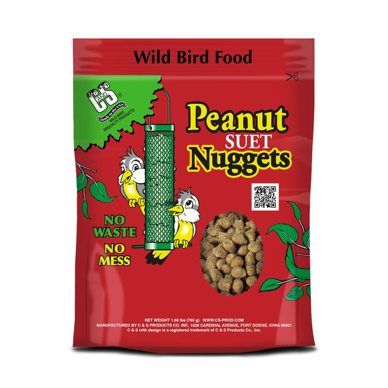 CS C&S Peanut Suet Nuggets, Outdoor Wild Bird Food for Nuthatches, Woodpeckers and Chickadees, 27 Ounces - Image 1